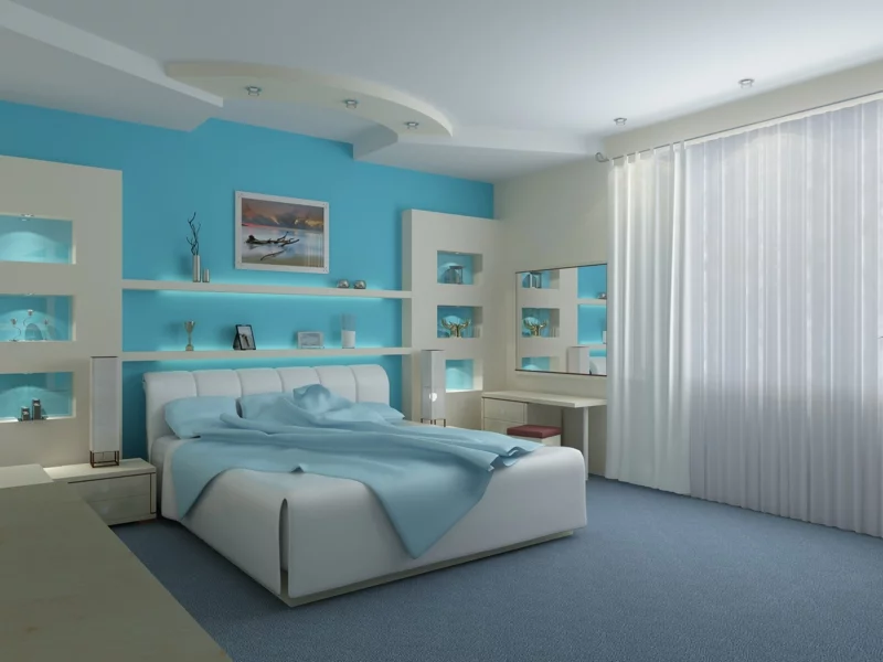 moderne wandfarben schlafzimmer wandfarbe blau hell 
