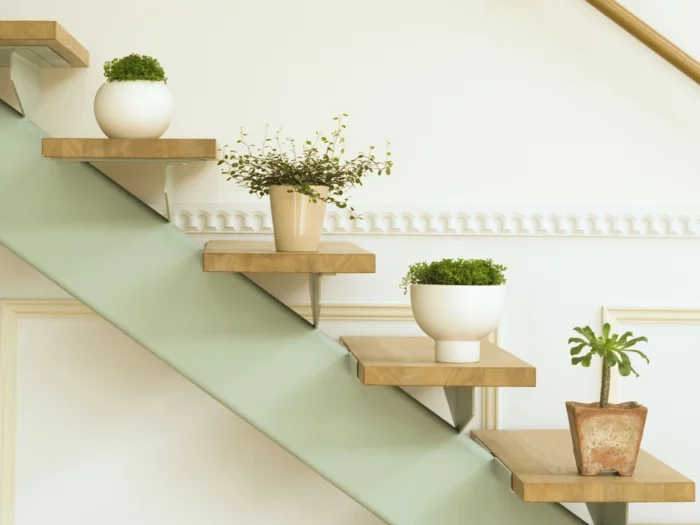 pflegeleichte Zimmerpflanzen Bilder Treppenhaus mit Topfpflanzen verschönern