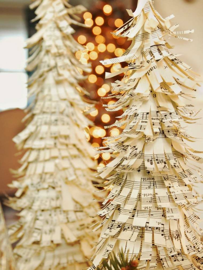 weihnachtsdeko ideen diy christbaum weihnachtsbäume selber machen notenpapier