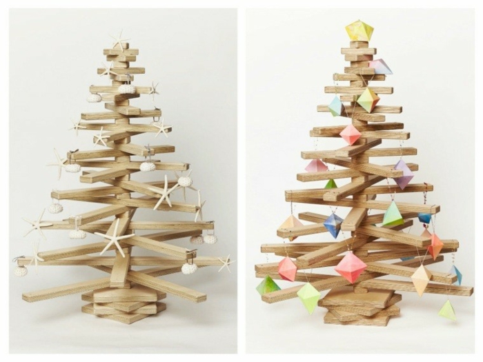 weihnachtsdekoration ideen christbaum selber bauen sperrholz meeresfunde christbaumschmuck