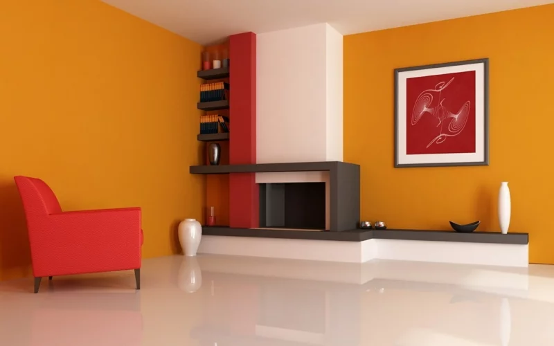 wohnzimmer wandfarbe rot orange warme wandfarben kombinieren