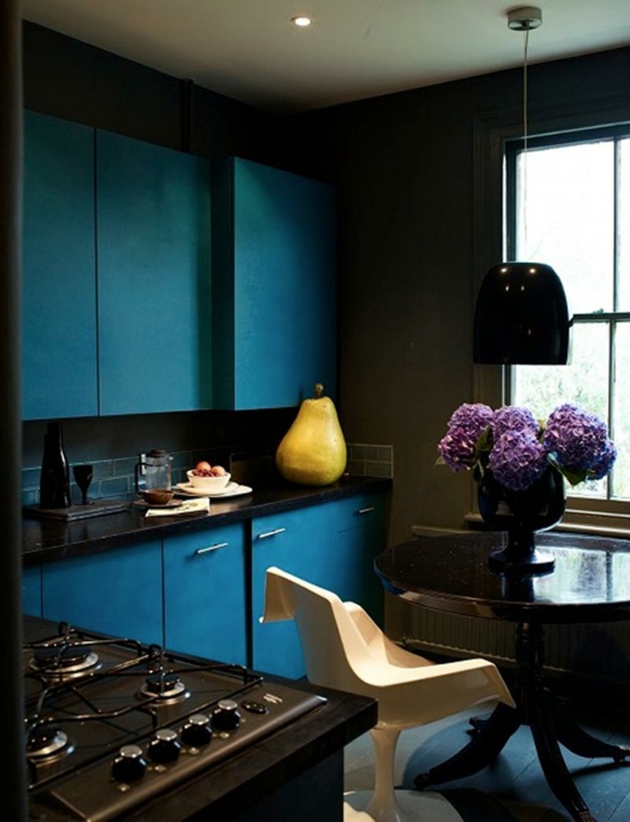 wände streichen ideen wohnideen küche blaue küchenschränke