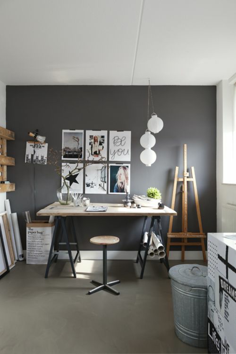 Home Office Wandfarbe Grau klassische Büromöbel