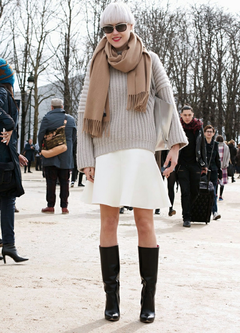 Rollkragenpullover mit Minirock und Schal Rollkragenpullover Damen oversize Schal Rock