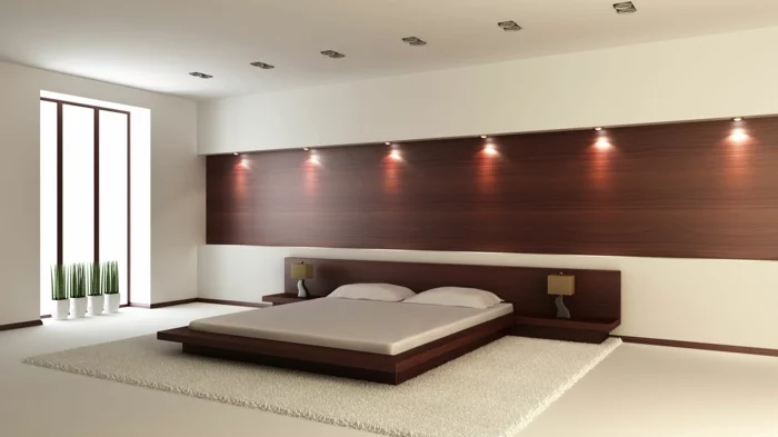 Schlafzimmergestaltung Wandleuchten Holzpaneel