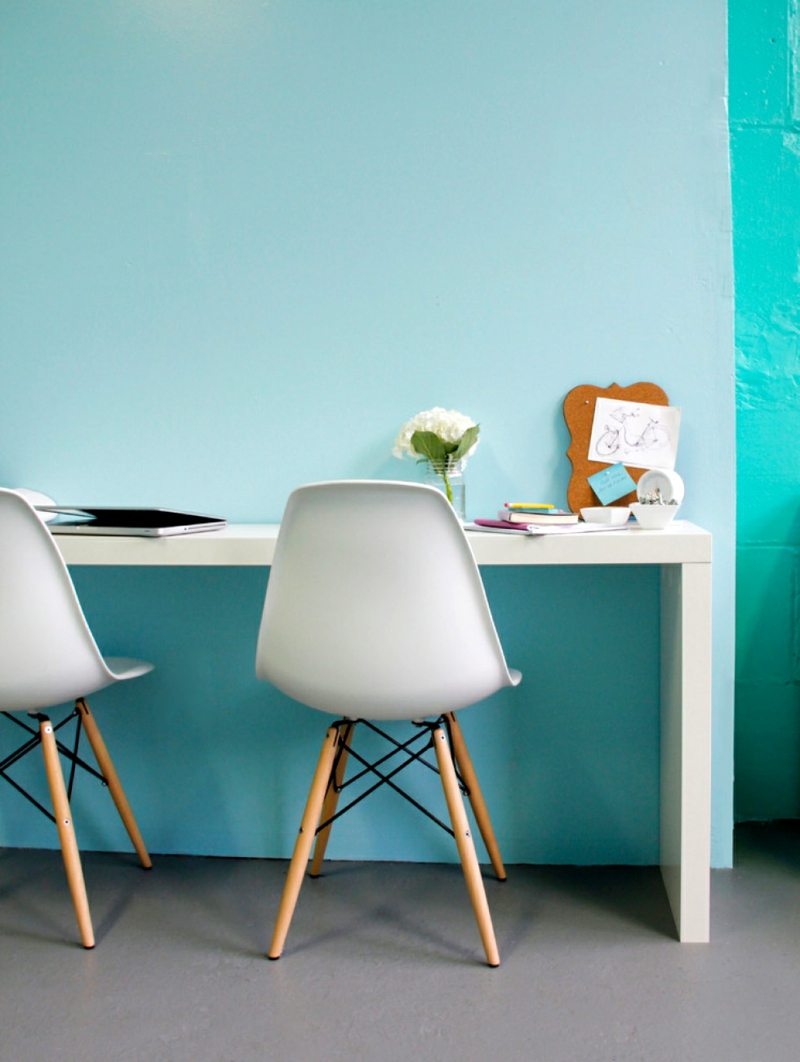 Wandfarbe Türkisblau Arbeitszimme Home Office Wandfarben kombinieren