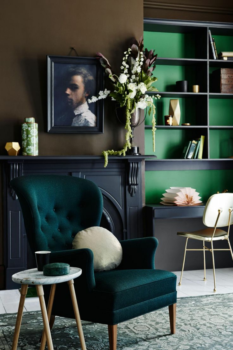 Wohnideen und Trends 2016 Einrichtungsideen Wohnzimmer Sessel Wandfarbe Grün