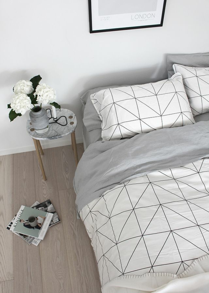 ausgefallene Bettwäsche einfaches geometrisches Muster grau weiß