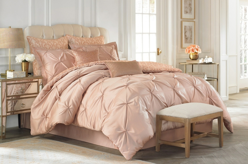 ausgefallene Bettwäsche einfarbig altrosa romantisches Schlafzimmer einrichten