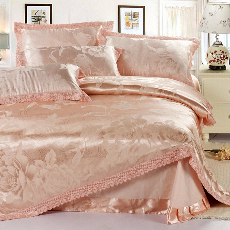 ausgefallene Bettwäsche einfarbig satin Bettlaken pfirsich Farbe