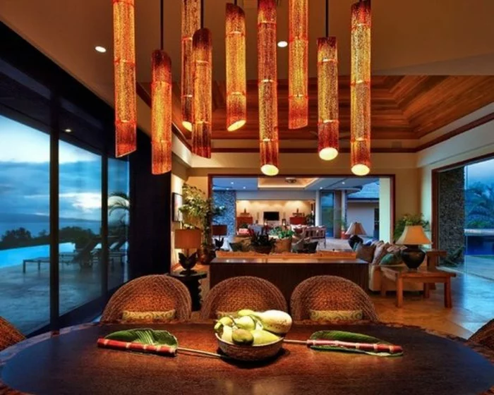 bambus deko bambusstangen pendelleuchten küche esszimmer
