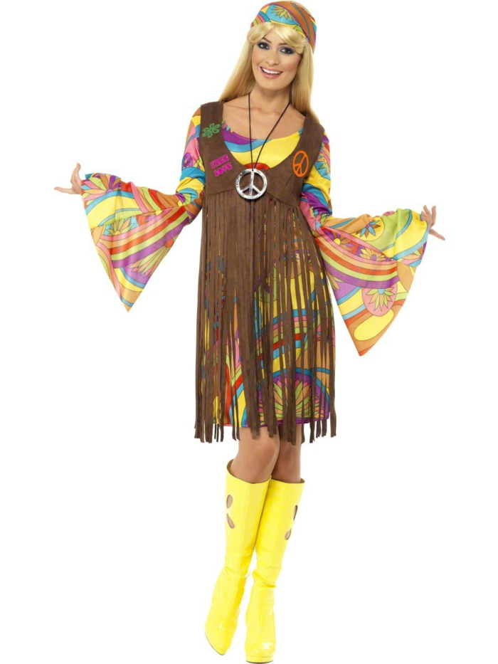 karnevalskostüme diy ideen bunt frauenkostüm hippi