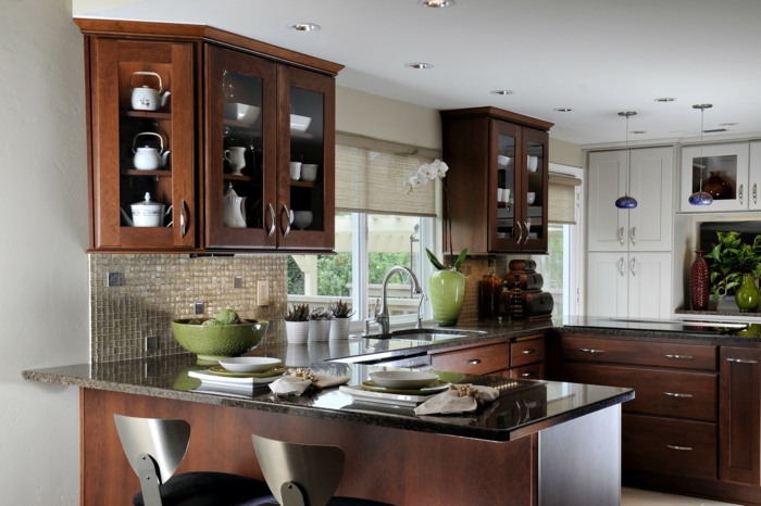 kleine küchen einrichten kücheninsel mosaikfliesen wohnideen küche