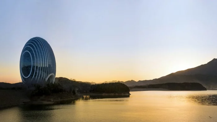 moderne architektur zukunftsansichten museum der zukunf  wolkenkratzer licht wagemutig