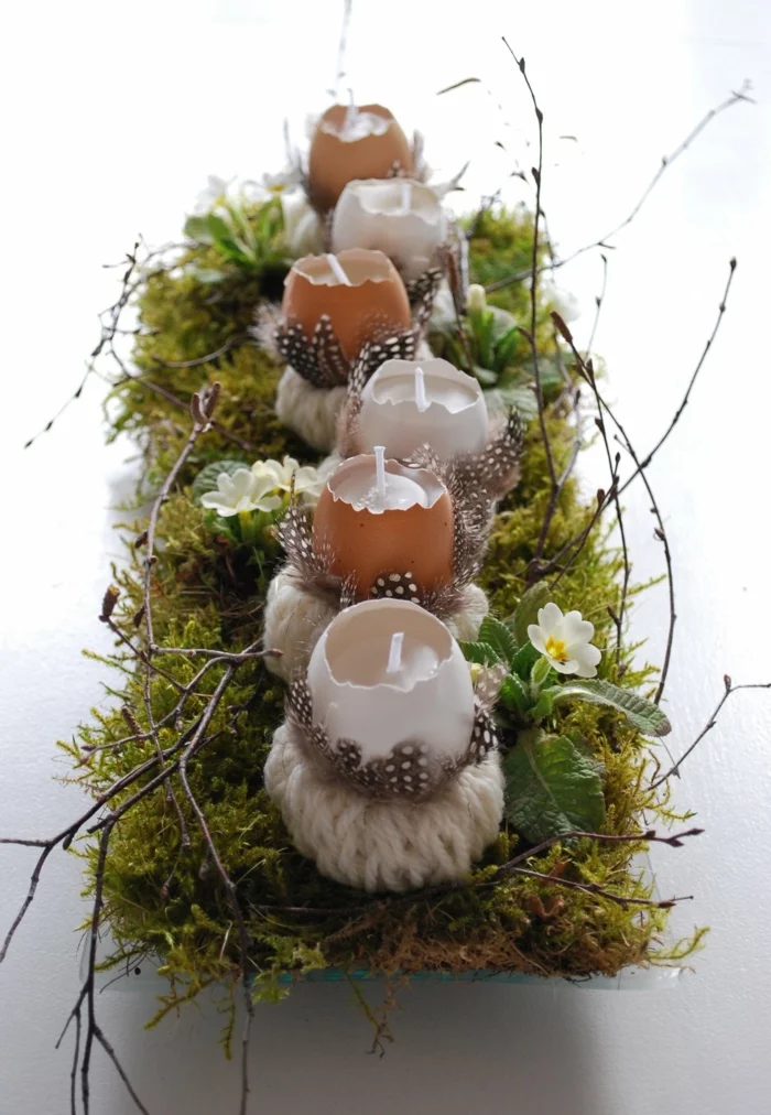 Osterdeko basteln - Idee für eine Tischdeko mit Eierschalen und Moos