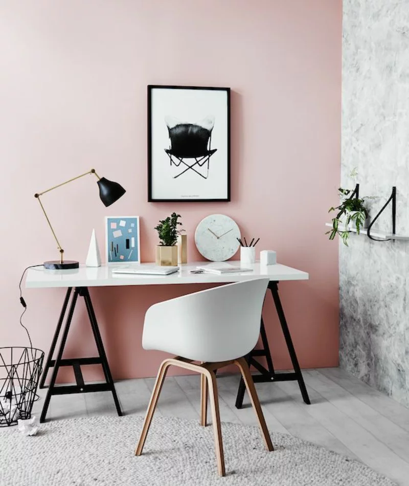 rosa Wandfarbe Arbeitszimmer skandinavisch einrichten Wandfarben kombinieren