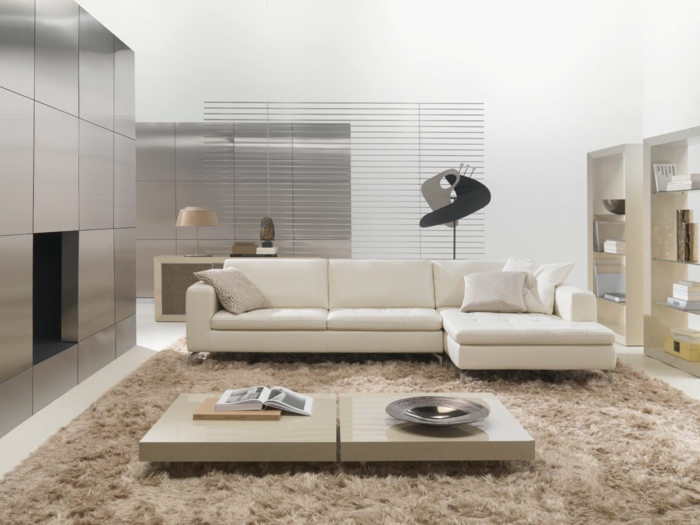 schlafsofa design beige wohnzimmer teppich helle wände