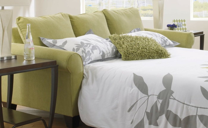 schlafsofa design grünes sofa elegant bettwäsche