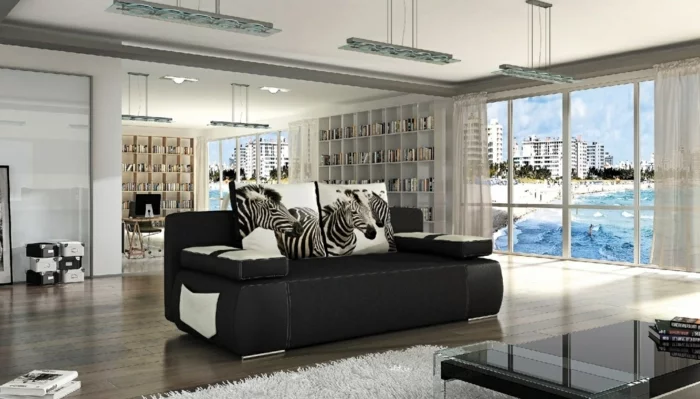 schlafsofa design schwarz dekokissen wohnzimmer