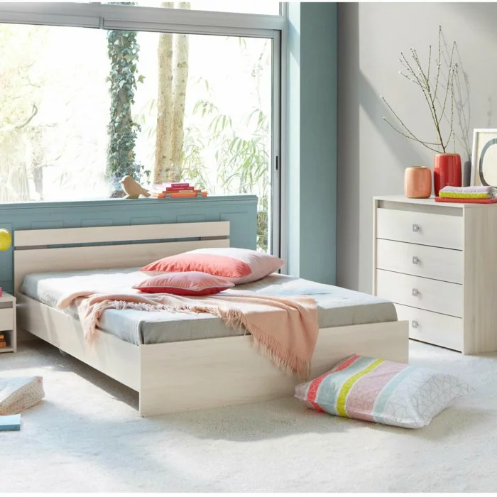 schlafzimmergestaltung pastellfarben minimalistisches bett