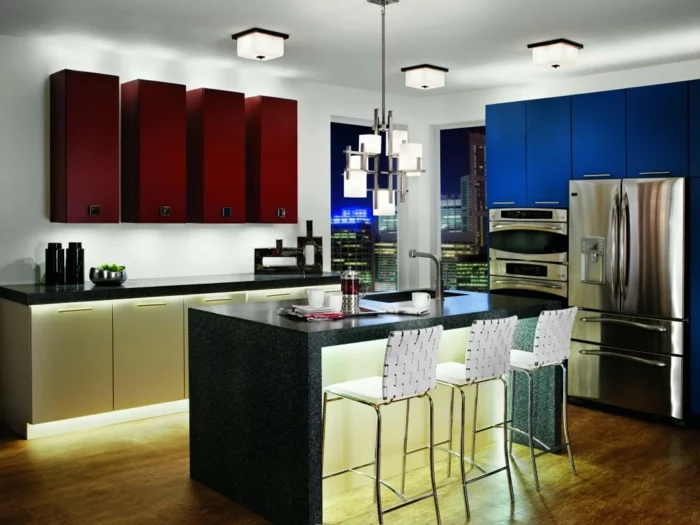 schrankleuchten küche led streifen panoramafenster schicke möbel