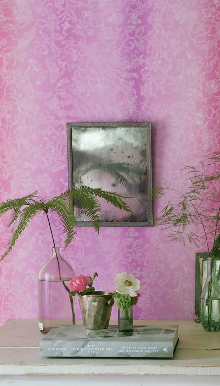 tapetenmuster rosa frisch pflanzen wohnideen