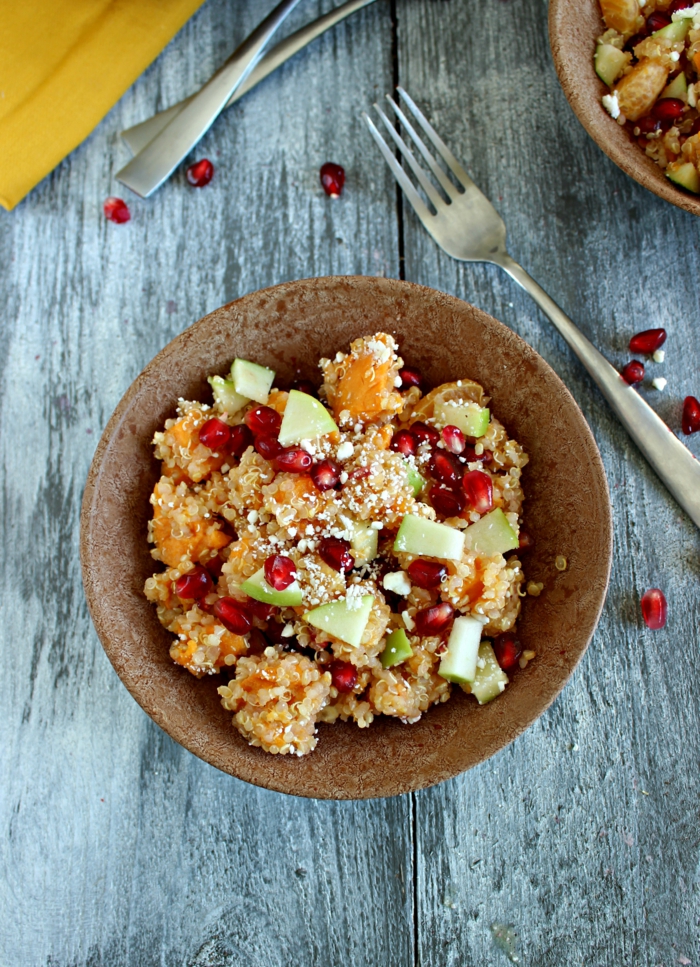 trennkost ernährung gesund frisches obst granatapfel süßkartoffeln quinoa