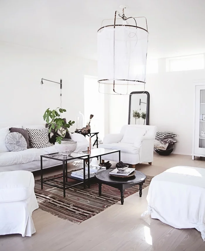 weiße wandfarbe wohnzimmer teppichläufer ländlisher stil