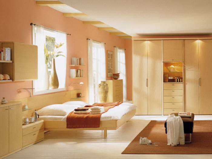 wandfarbe 2016 trendfarben nude pastell wanddekoration wandgestaltung schlafzimmer helles holz möbel