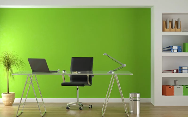 weiße Wandfarbe Arbeitszimmer einrichten frische grüne Wandfarbe
