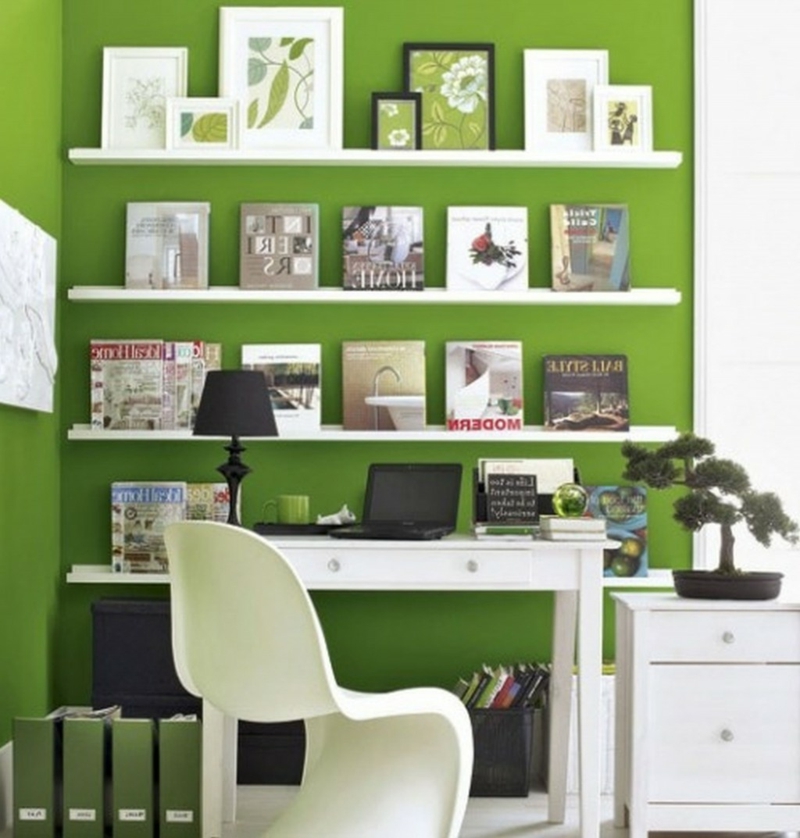 weiße Wandfarbe Arbeitszimmer gestalten Wandfarbe Grün