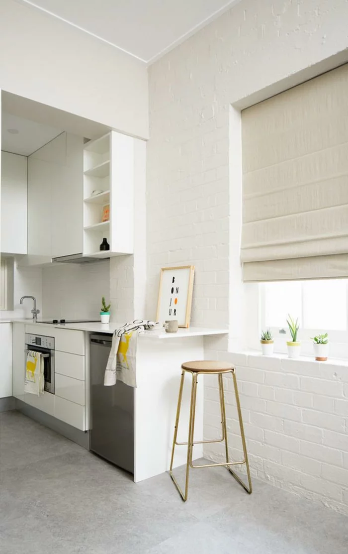 weiße wandfarbe wohnideen küche weiße ziegelwand hellgraue bodenfliesen