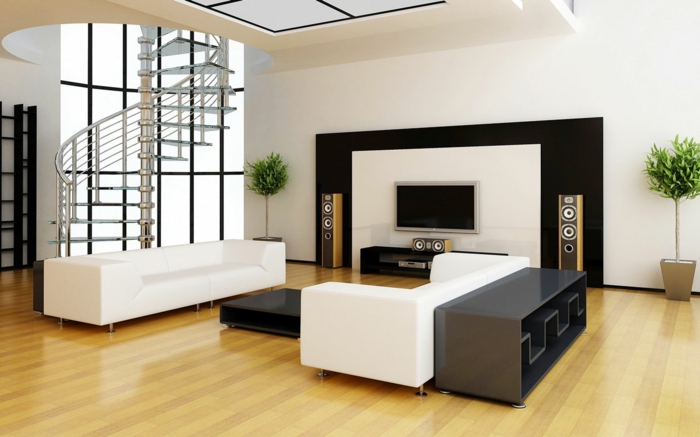 wendeltreppen design innen wohnzimmer einrichtungsideen weiße wohnzimmersofas