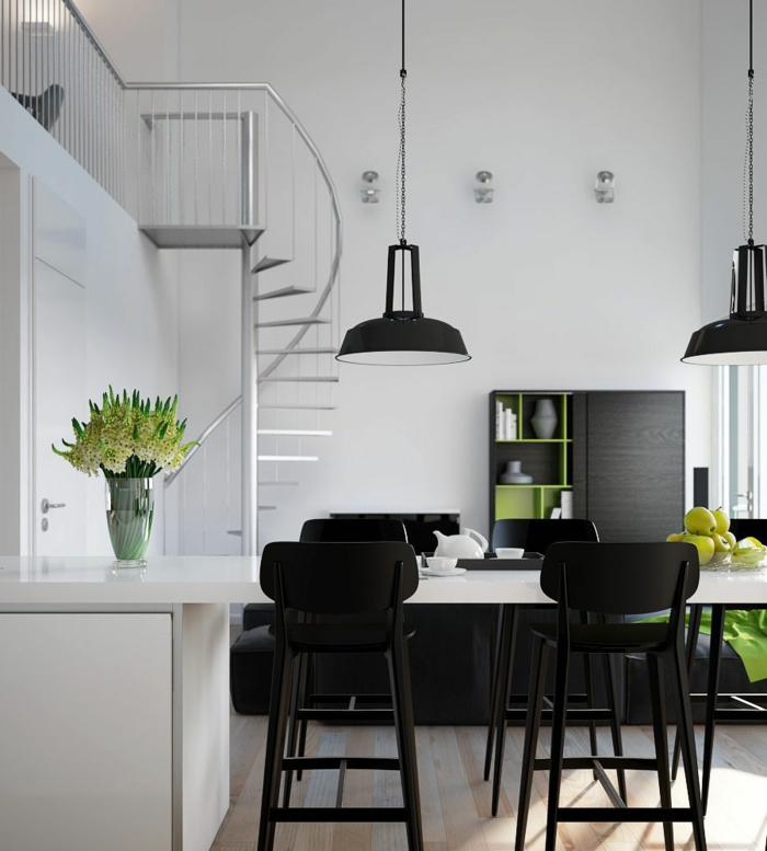 wendeltreppen design innentreppen metall küche schwarze einrichtung