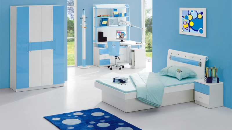 Bilder Kinderzimmer Junge Kindermöbel komplett Wandfarbe Blau