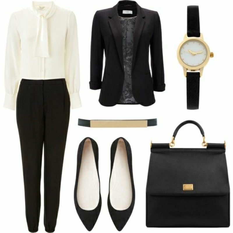 Business Mode Damen elegant schwarz weiß Business Outfit Frau