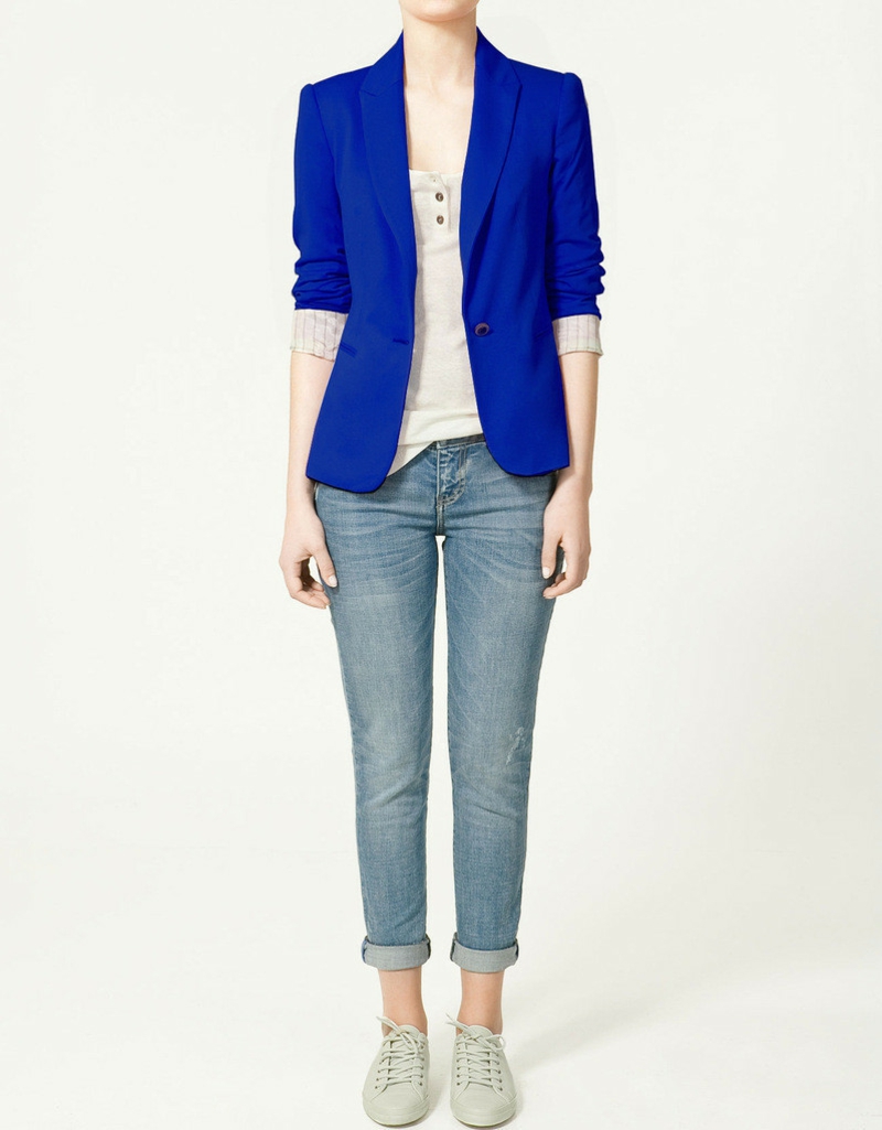 Damen Sakko Blau elegant sportlich mit Jeans kombiniert