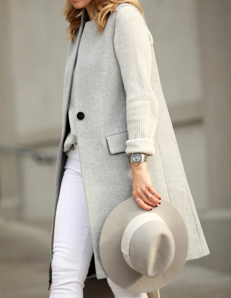 Damenhüte für jeden Anlass Wintermode grauer Hut und Mantel im Einklang 