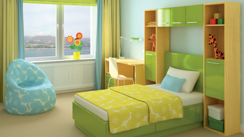 Einrichtungsideen Kinderzimmer Junge gelb grün