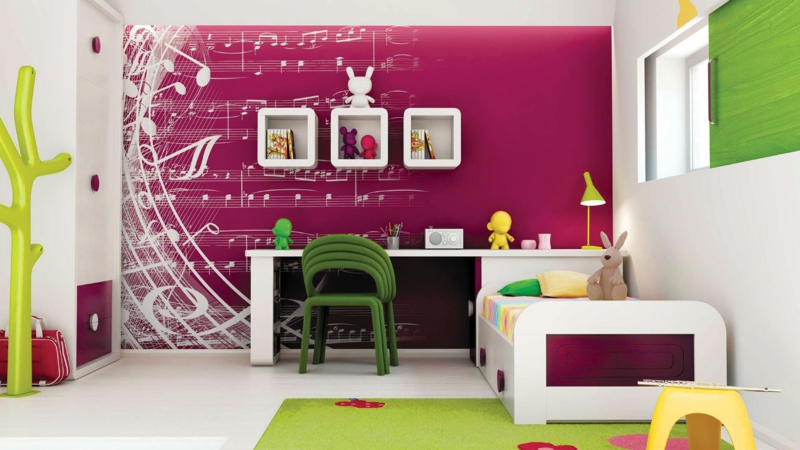 Einrichtungsideen Kinderzimmer Mädchen Wandfarbe Musik Noten