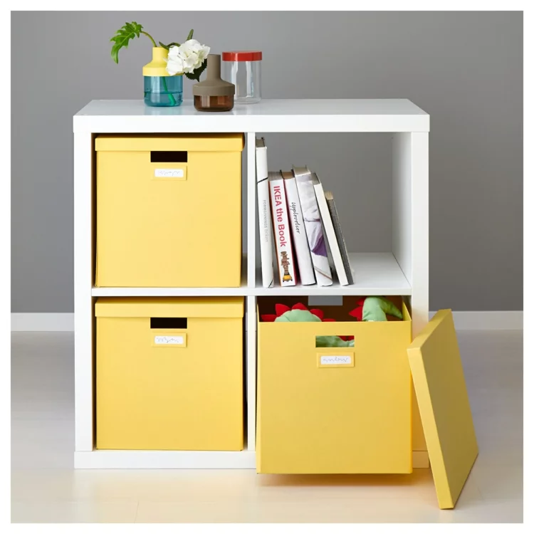 Ikea Regale Regale aus Holz für mehr Stauraum zu Hause oder im Büro gelbe Kisten 