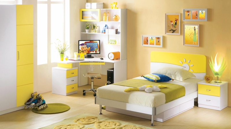 Kinderzimmer gestalten Mädchenzimmer gelbe Farbgestaltung