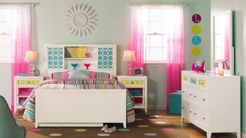 Kinderzimmer gestalten Mädchen Mädchenzimmer Gardinenideen Farbverlauf rosa pink