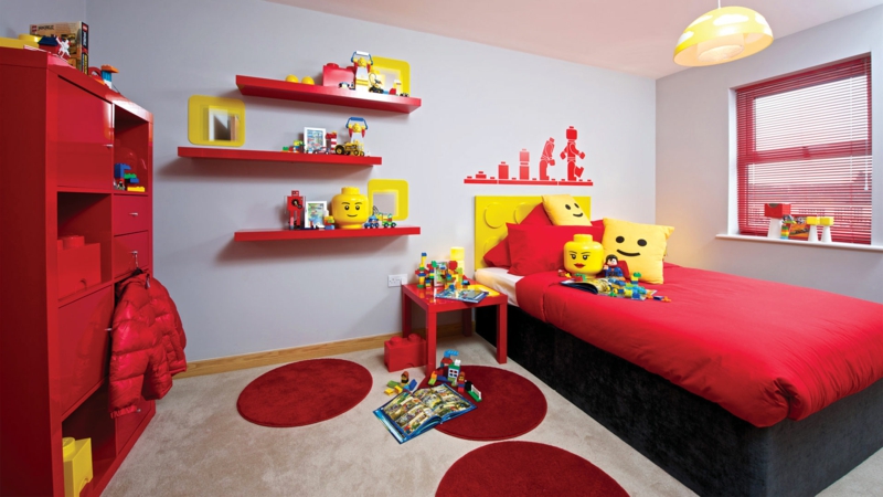 Kinderzimmer für Jungs Ideen Farbgestaltung rot Lego steine