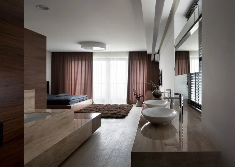 Shore House NOTT Design Studio Wohnungsgestaltung Luxus Schlafzimmer mit Badewanne