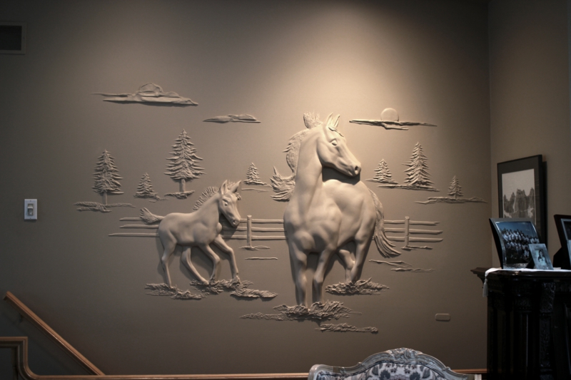Trockenbauer Bernie Mitchell 3D Wanddeko Ideen Trockenbauwand Pferde