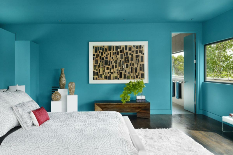 Wandfarben Ideen Blau Deckenfarbe Wände streichen Farbideen