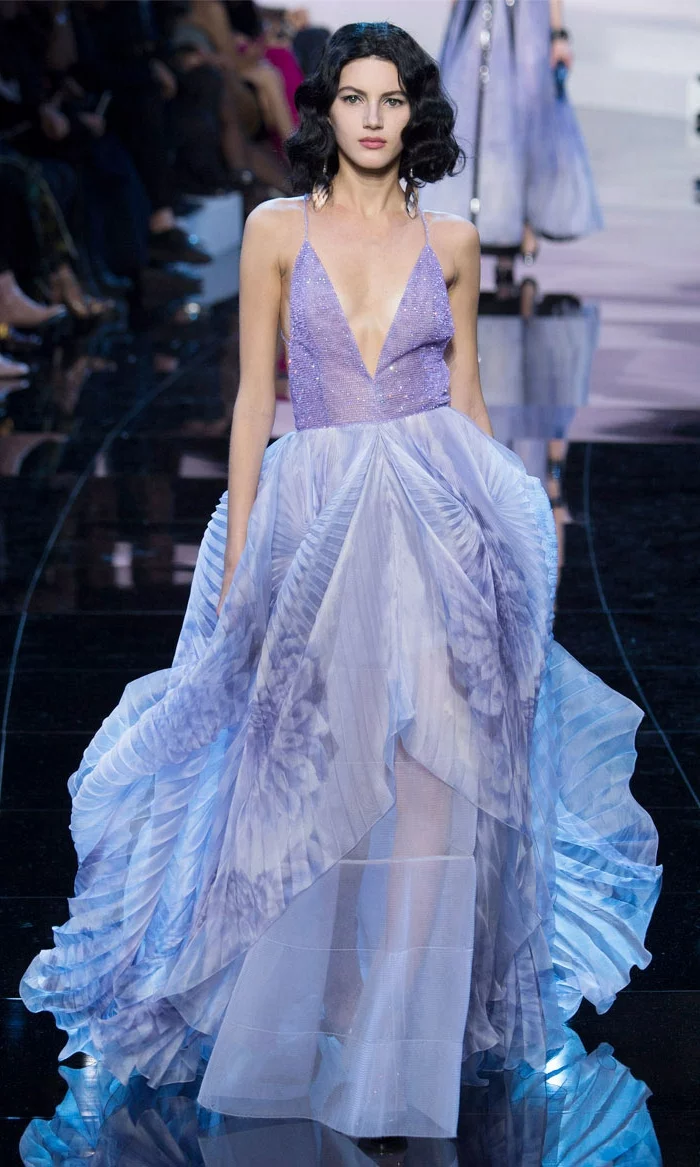 abendkleider lang satin chiffon lila haute couture 2016 armani prive