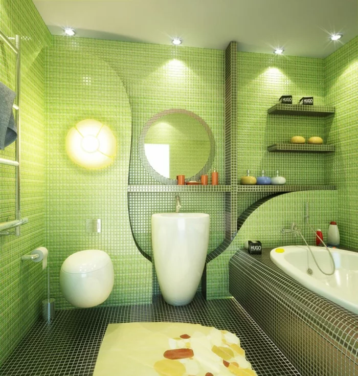 Bad mit Mosaikfliesen für Wand und Boden 
