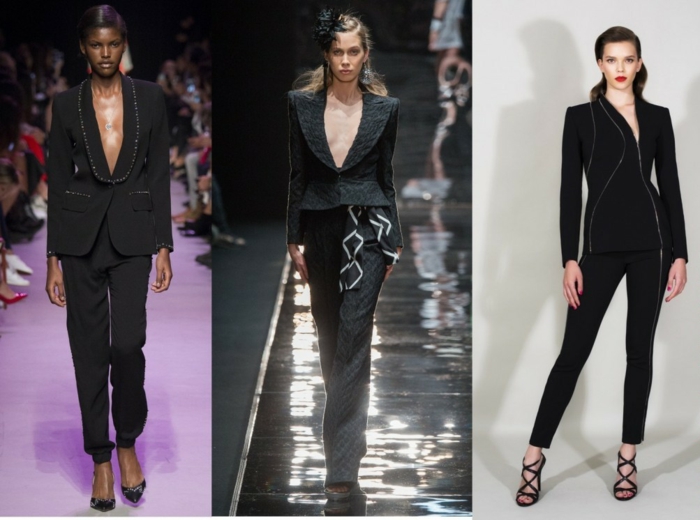 business anzüge damen 2016 fashion catwalk klassischer schnitt sakko hose schwarz